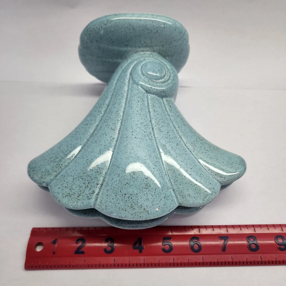 Vintage Red Wing Teal Blue Ceramic Fan Shell Vase